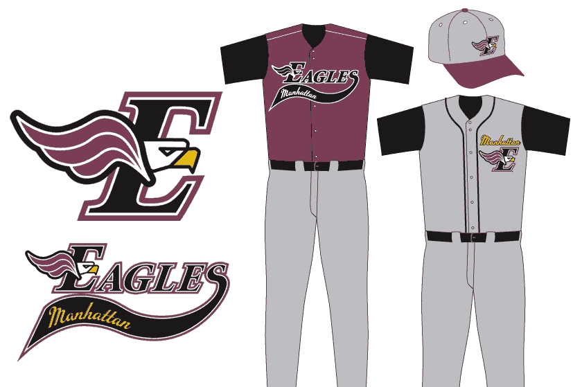 Manhattan Eagles logo and baseball uniform